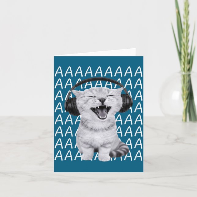 Carte Aaaa Screaming Cat Meme Wearing Headphones Cat Int (Devant)