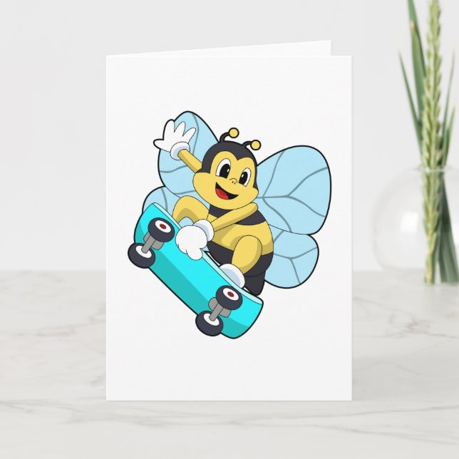 Carte Abeille en patineur avec planche à roulettes (Devant)