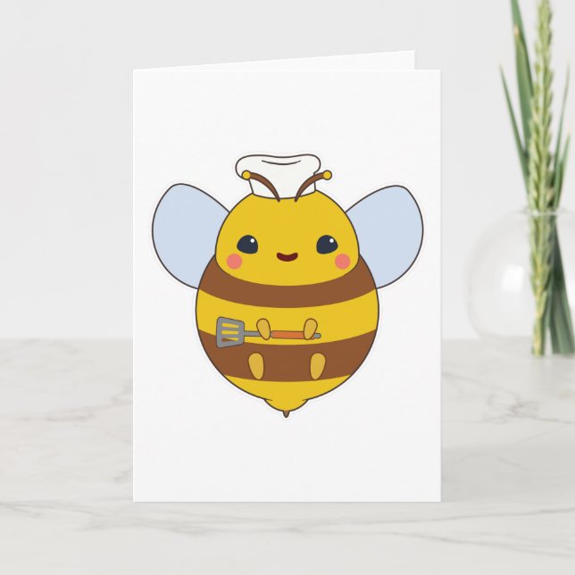 Carte Abeille en tant que cuisinier avec toque et spatul (Devant)