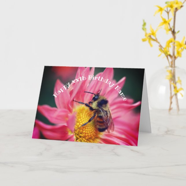 Carte Abeille sur rose marguerite Fleur personnalisée An (Fleur jaune)