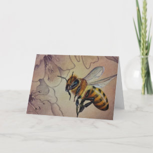 Carte Abeille vintage no 6 et aquarelle de fleurs