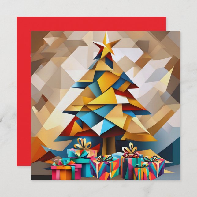 Carte Abstract Modern Christmas Tree Flat Card (Devant / Derrière)