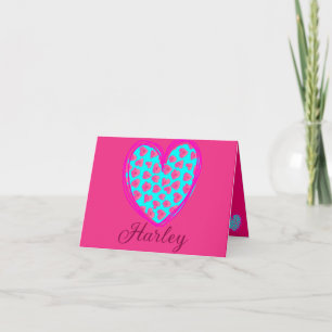 Carte Abstrait Leopard de coeur Turquoise Magenta note
