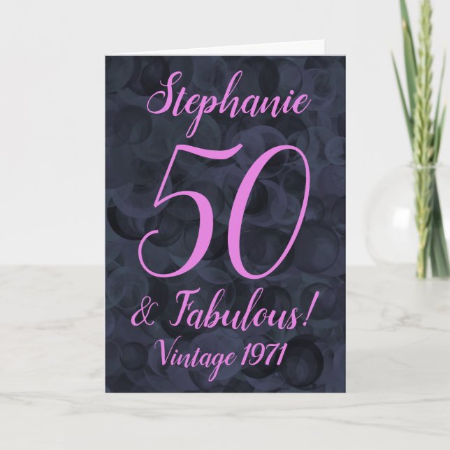 Carte Abstrait noir rose 50 et fabuleux anniversaire (Devant)