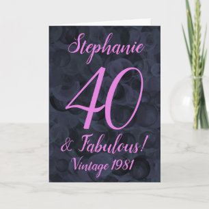 Carte Abstrait rose noir 40 et fabuleux anniversaire
