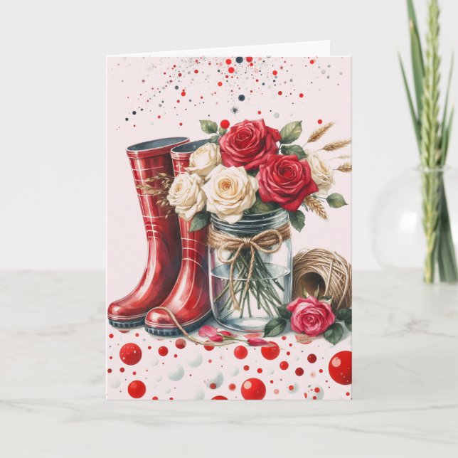 Carte Abstraits Roses rustiques et Rainboots (Devant)