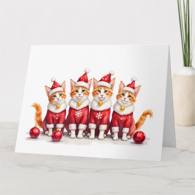 Carte Abyssinian Cat Christmas Dress Santa Hat (Devant)