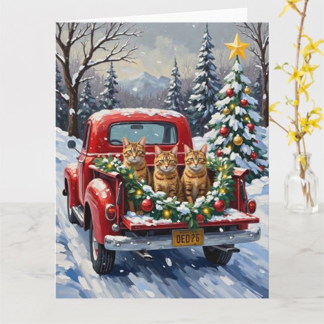 Carte Abyssinian Cat Christmas Red Truck Holiday (Fleur jaune)