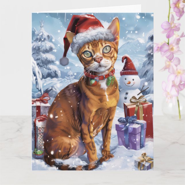Carte Abyssinian Chat Winter Wonderland Noël Joie (Orchidée)
