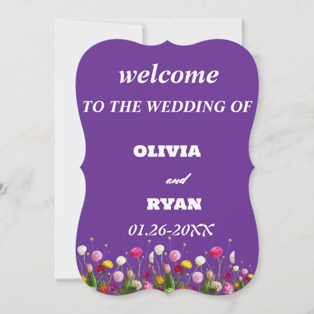 Carte accueil élégant à notre panneau mariage (Devant)