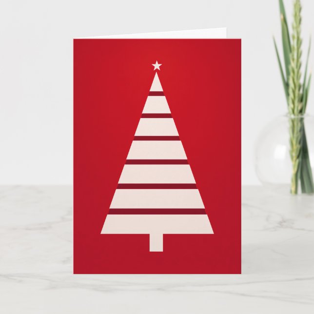 Carte Accueil simple Arbre de Noël rouge et blanc (Devant)