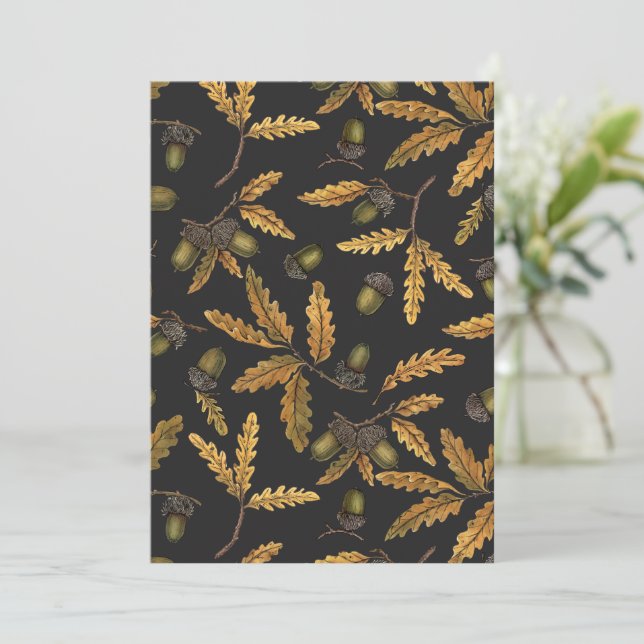 Carte Acornes et feuilles de chêne sur noir (Debout devant)