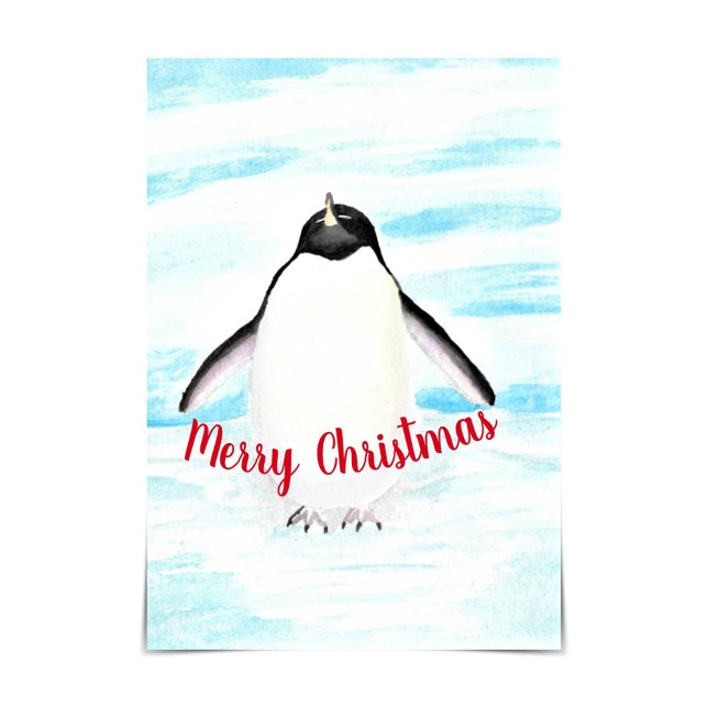 Carte Adélie Penguin Joyeux Noël Watercolor Card (Créateur téléchargé)