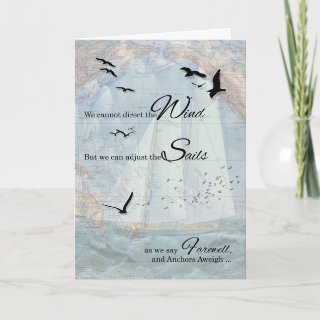 Carte Adieu Nautique Thème de voile Ancres Aweigh (Devant)