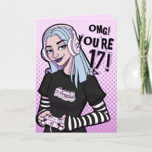 Carte Ado de Punk Gamer fille rose 17e anniversaire