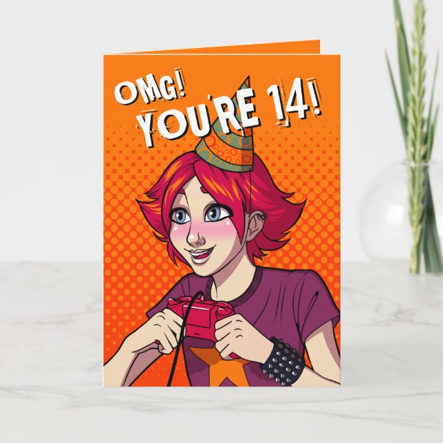 Carte Ado Girl Cute Punk Gamer 14e anniversaire (Devant)