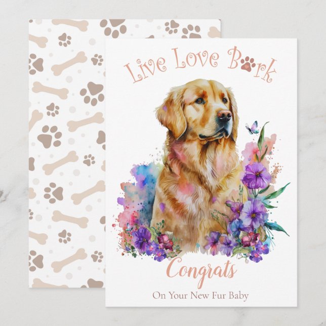 Carte Adoption de chien Retriever doré, Jour J (Devant / Derrière)