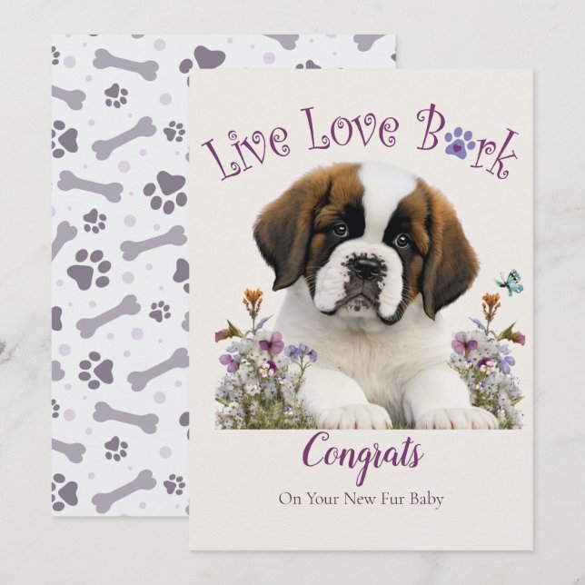 Carte Adoption de chien St. Bernard, Jour de Gotcha (Devant / Derrière)