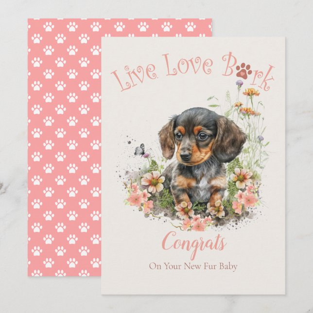 Carte Adoption de chien teckel, Jour J'ai Craqué (Devant / Derrière)