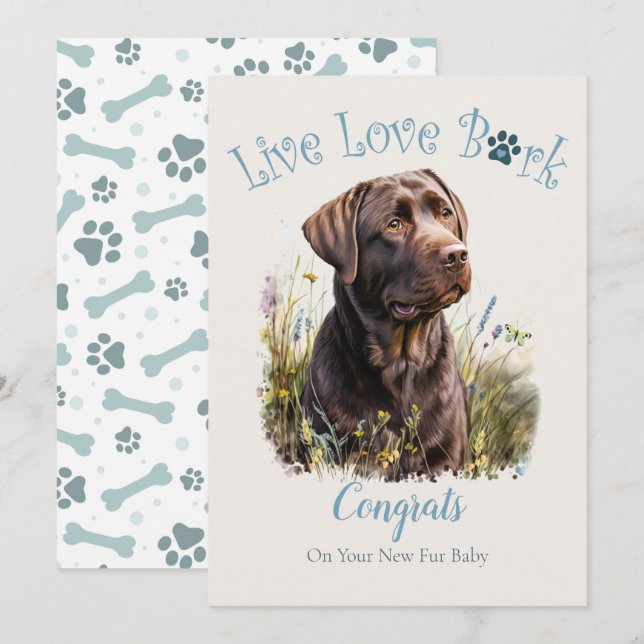 Carte Adoption du chien du laboratoire de chocolat, jour (Devant / Derrière)
