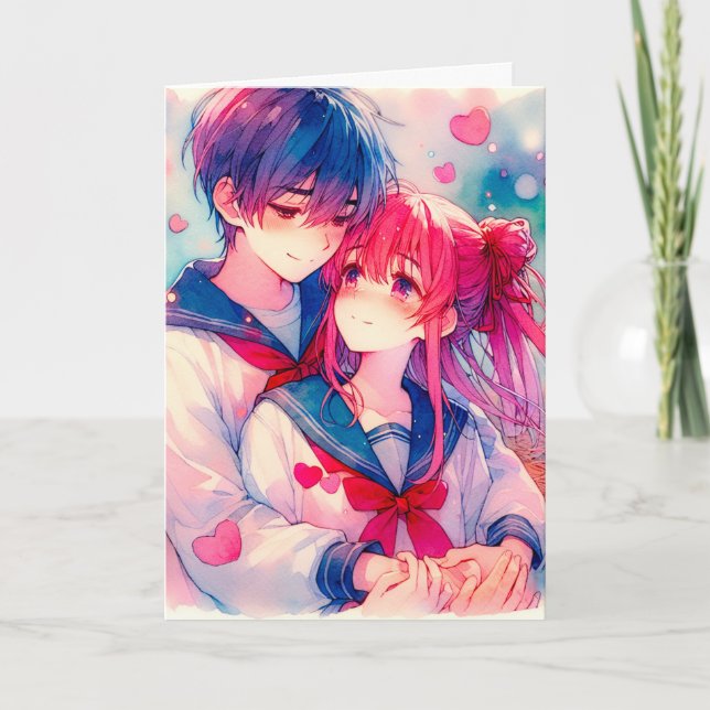 Carte Adorable Anime Thème Personnalisé Saint Valentin (Devant)