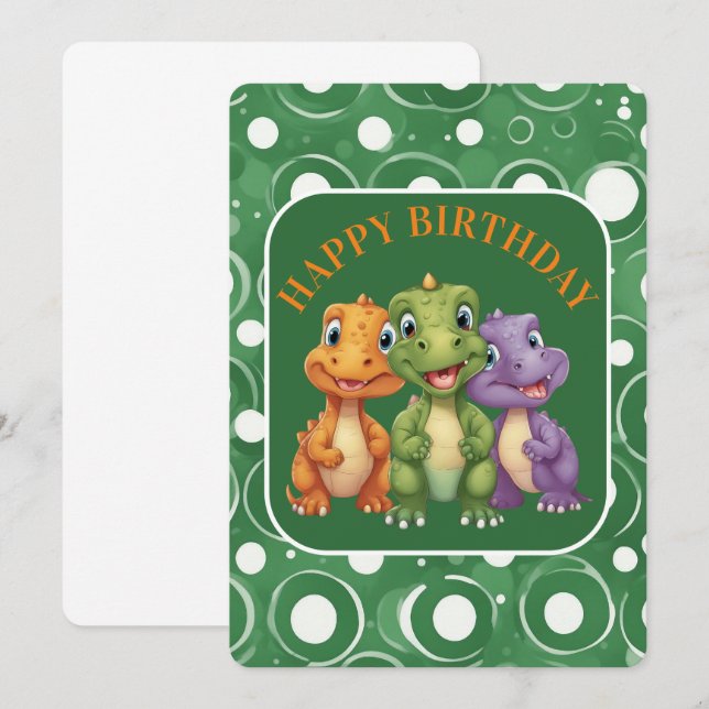 Carte Adorable Baby Dinosaur's Party (Devant / Derrière)