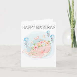 Carte Adorable baleine de natation Joyeux anniversaire