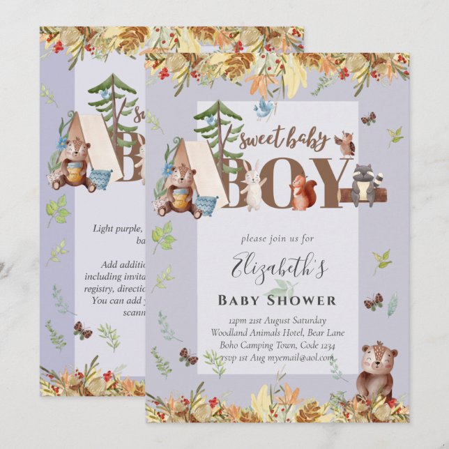 Carte Adorable Bois Ours Camping Boys Baby shower Dans (Devant / Derrière)