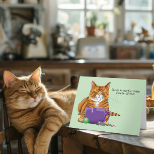 Carte Adorable chat orange tabby vert Fête des Mères vio