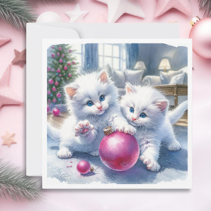 Carte adorable chatons blancs Noël rose