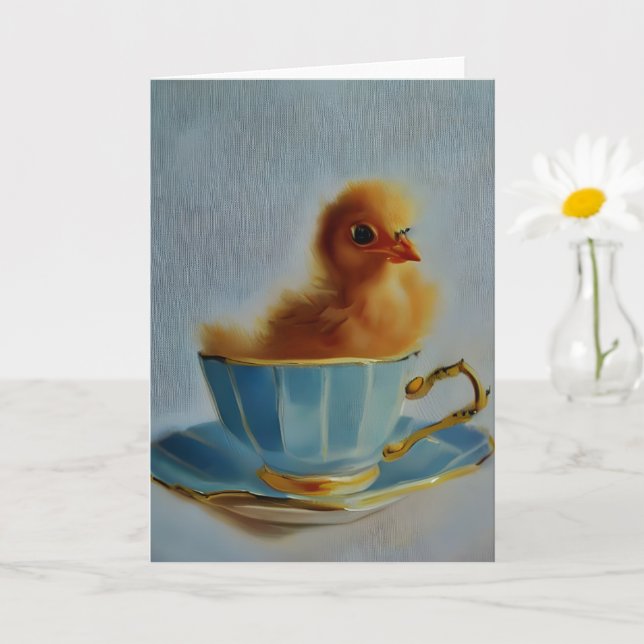Carte Adorable Chick on a Teacup AI Art (Petite plante)