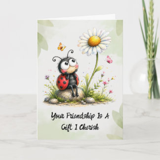 Carte Adorable coccinelle vintage "Votre amitié"