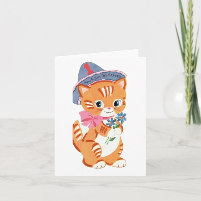 Carte Adorable Kitten 1er anniversaire (Devant)