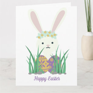 Carte Adorable Lapin et Oeufs de Pâques