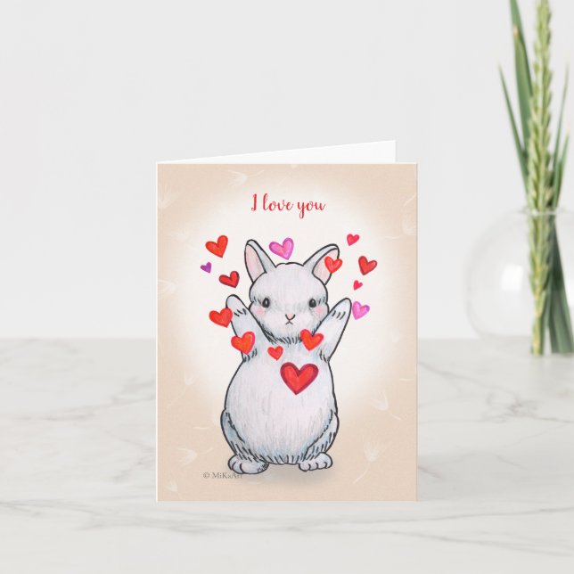Carte Adorable Lapin Rabbit Hug personnalisable Texte Am (Devant)