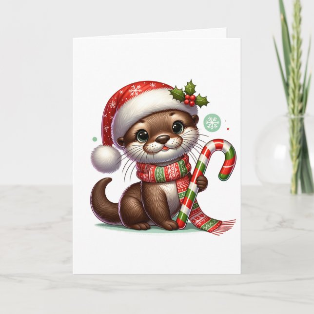 Carte adorable Mignonne Otter Noël (Devant)