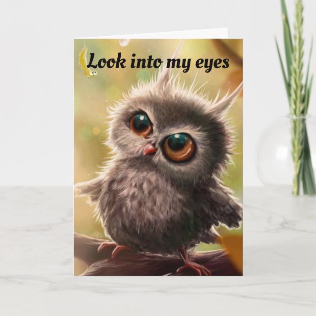 CARTE ADORABLE OWL DIT "HEUREUX ANNIVERSAIRE" À SA MANIÈ (Devant)