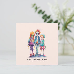 Carte Adorable Pastel Zombie Trio - Joli Halloween