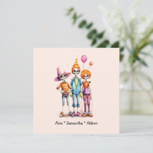 Carte Adorable Pastel Zombie Trio - Jolie Halloween (3)