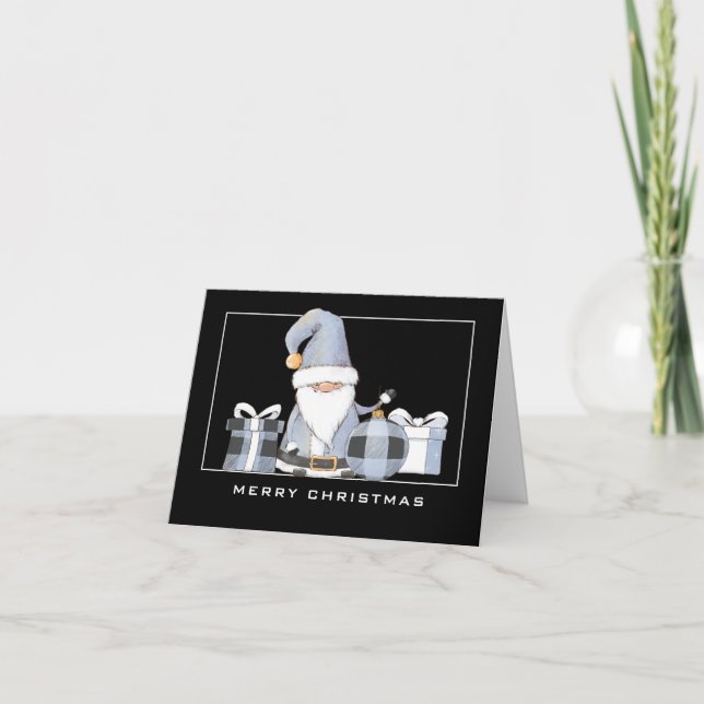 Carte Adorable Père Noël Gnome en bleu Joyeux Noël Card (Devant)