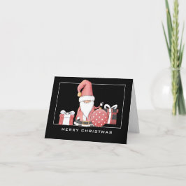 Carte Adorable Père Noël Gnome en rouge Joyeux Noël Cart