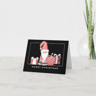 Carte Adorable Père Noël Gnome en rouge Joyeux Noël Cart