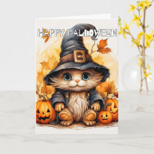 Carte Adorable Petit Kitten Chat Sorcière Bonne Hallow