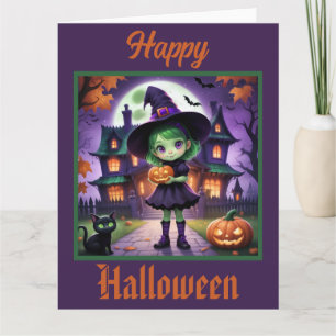 Carte Adorable petit sorcière Halloween