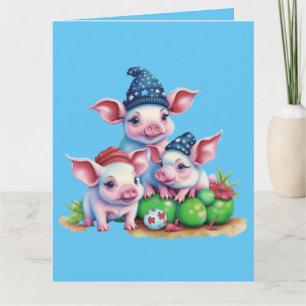 Carte Adorable Petites Piggies Noël Salutation