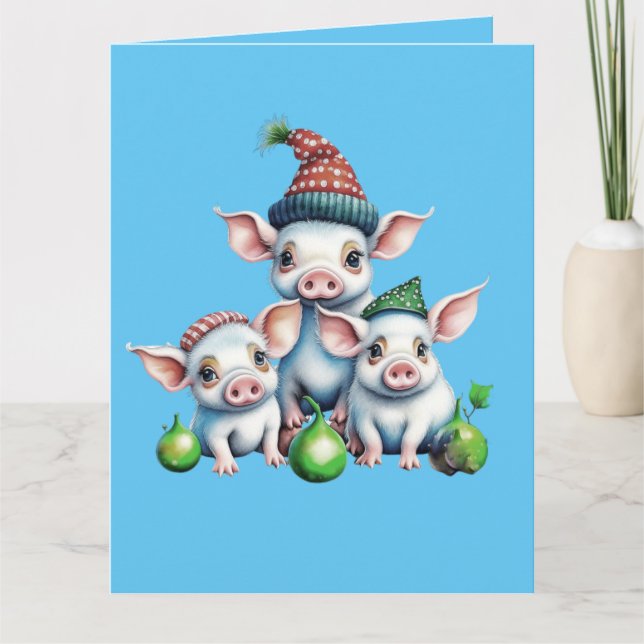 Carte Adorable Petites Piggies Noël Salutation (Devant)