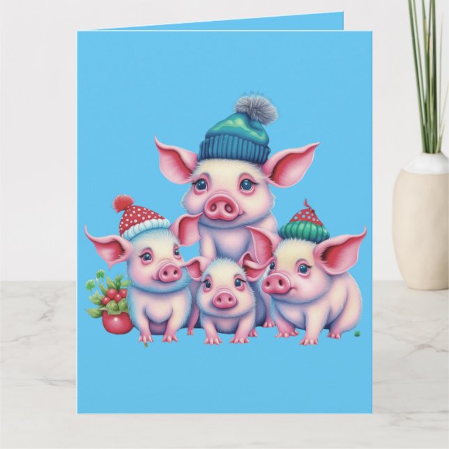 Carte Adorable Petites Piggies Noël Salutation (Devant)