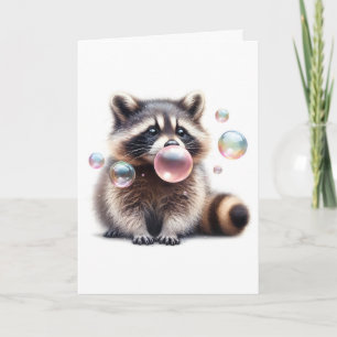 Carte Adorable Raccoon soufflant Bubble Gum Blank Saluta
