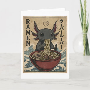 Carte Adorable Ramen Axolotl Nouilles Art Rétro Japonais