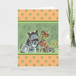 Carte ADORABLE ROBOT BULLDOG & FELINE AMI Funny Blank